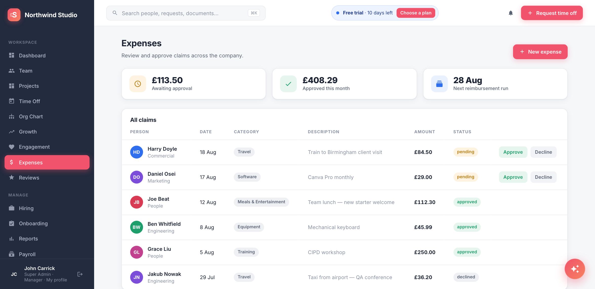 Expenses in Staffvelo