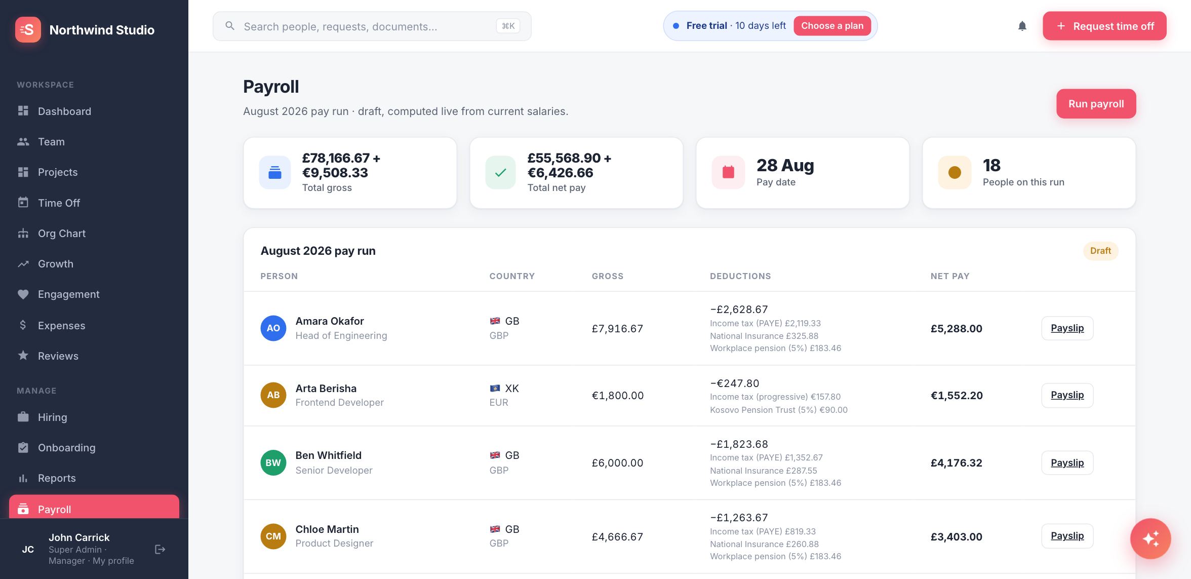 Payroll in Staffvelo